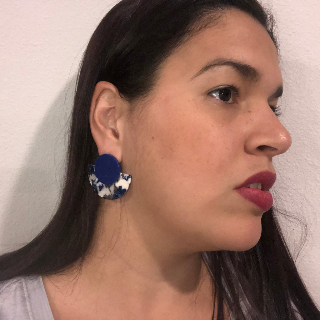Blue Round Acrylic Earrings