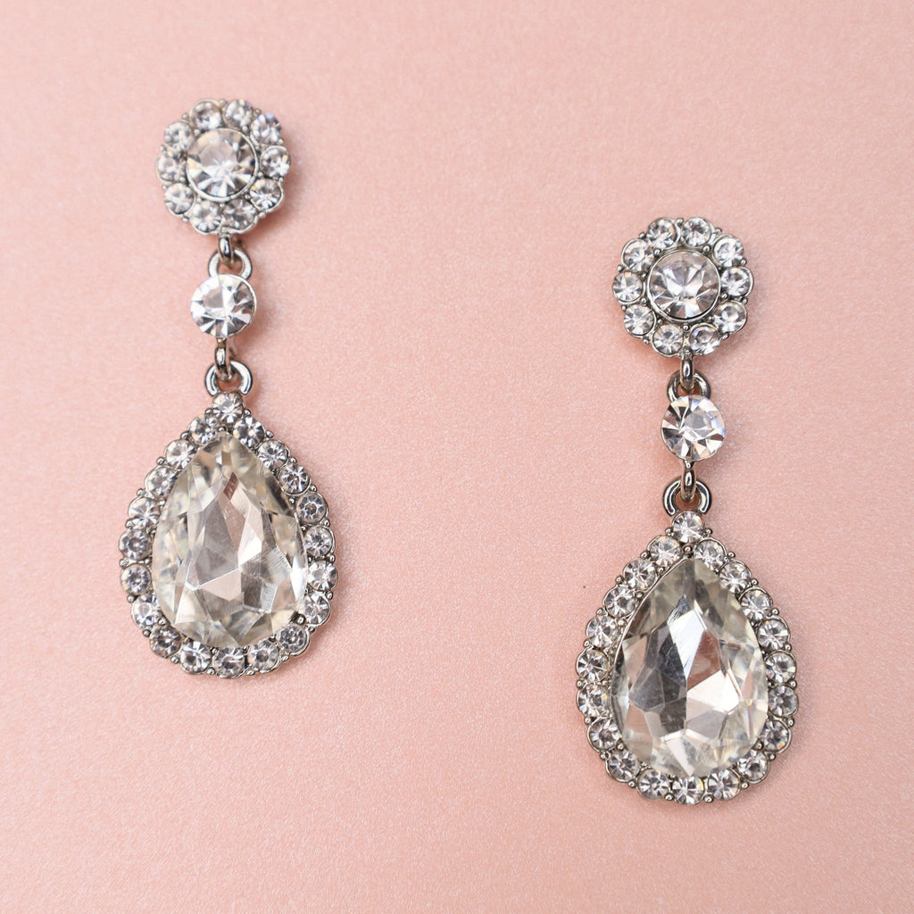 Kate Silver Drop Bridal Earrings - Symila Fashion