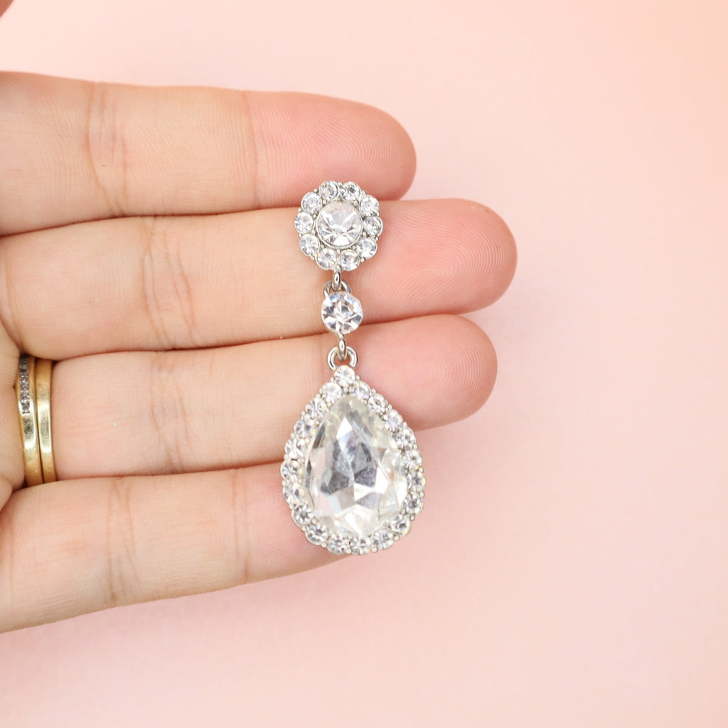 Kate Silver Drop Bridal Earrings - Symila Fashion