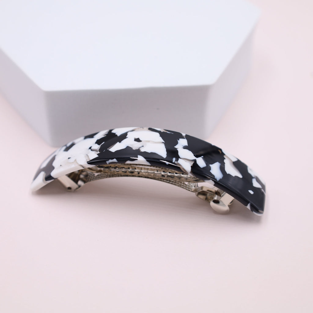 Marble Pattern Acrylic Hair Barrette: Chic Black and White Hair Accessory - Symila Fashion