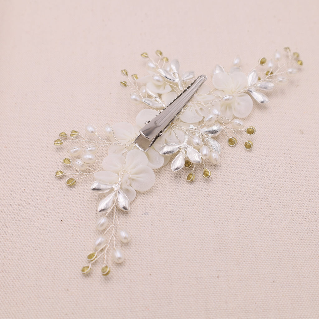 Mesh Flower and Pearl Bridal Hair Clip - Symila Fashion
