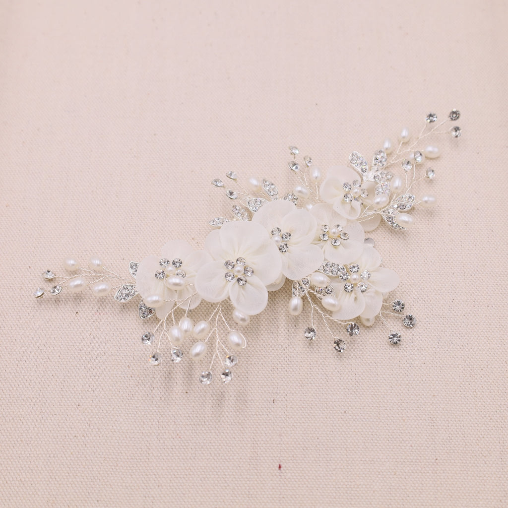 Mesh Flower and Pearl Bridal Hair Clip - Symila Fashion