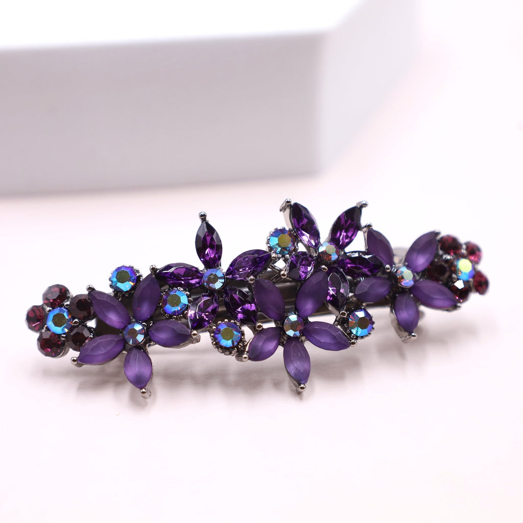Purple Crystal Hair Barrette - Front View