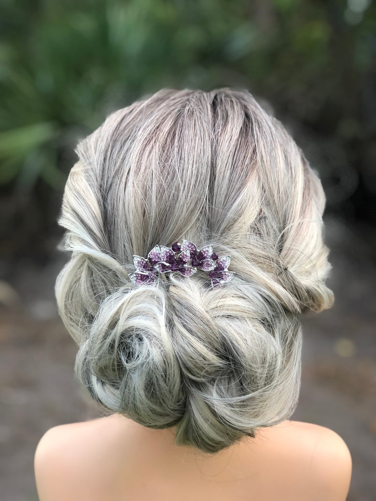 Stylish purple hair accessory perfect for updos and French twists - enhancing your look with a pop of color.