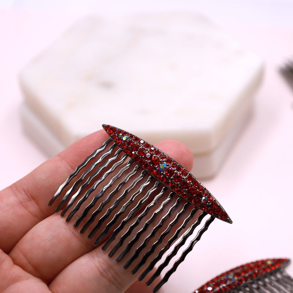 Red Crystal Hair Accessorie Comb Set - Symila Fashion
