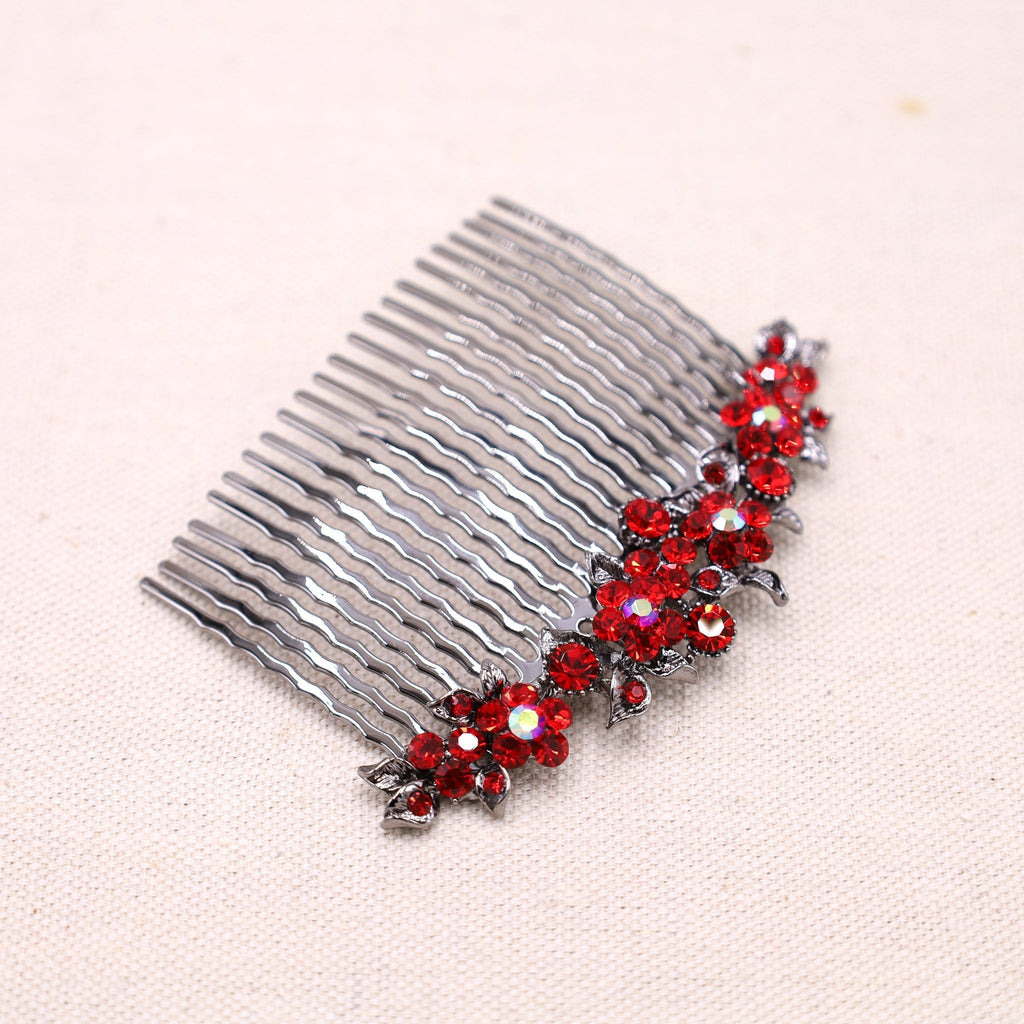 Red Crystal Side Hair Comb: Vibrant Accent for Hairstyles