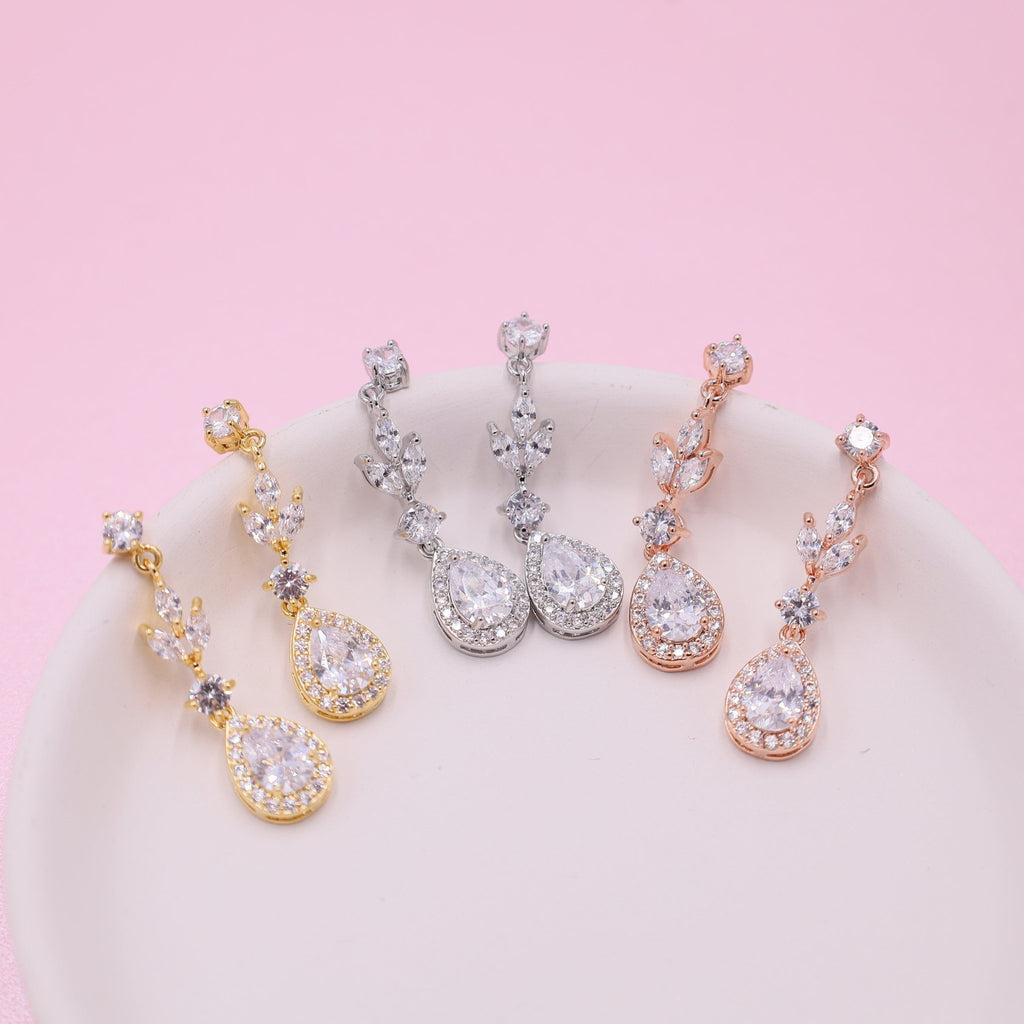 Rose Gold Bridal Drop Earrings - Symila Fashion