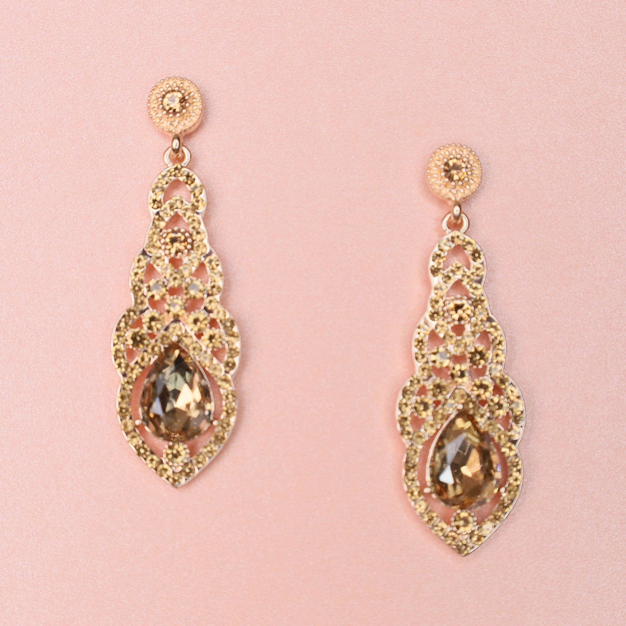 Sely Champagne Colored Drop Bridal Earrings Symila Fashion