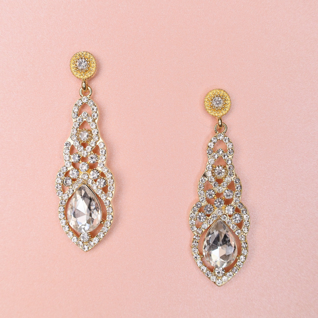 Sely Gold Bridal Drop Earrings - Symila Fashion