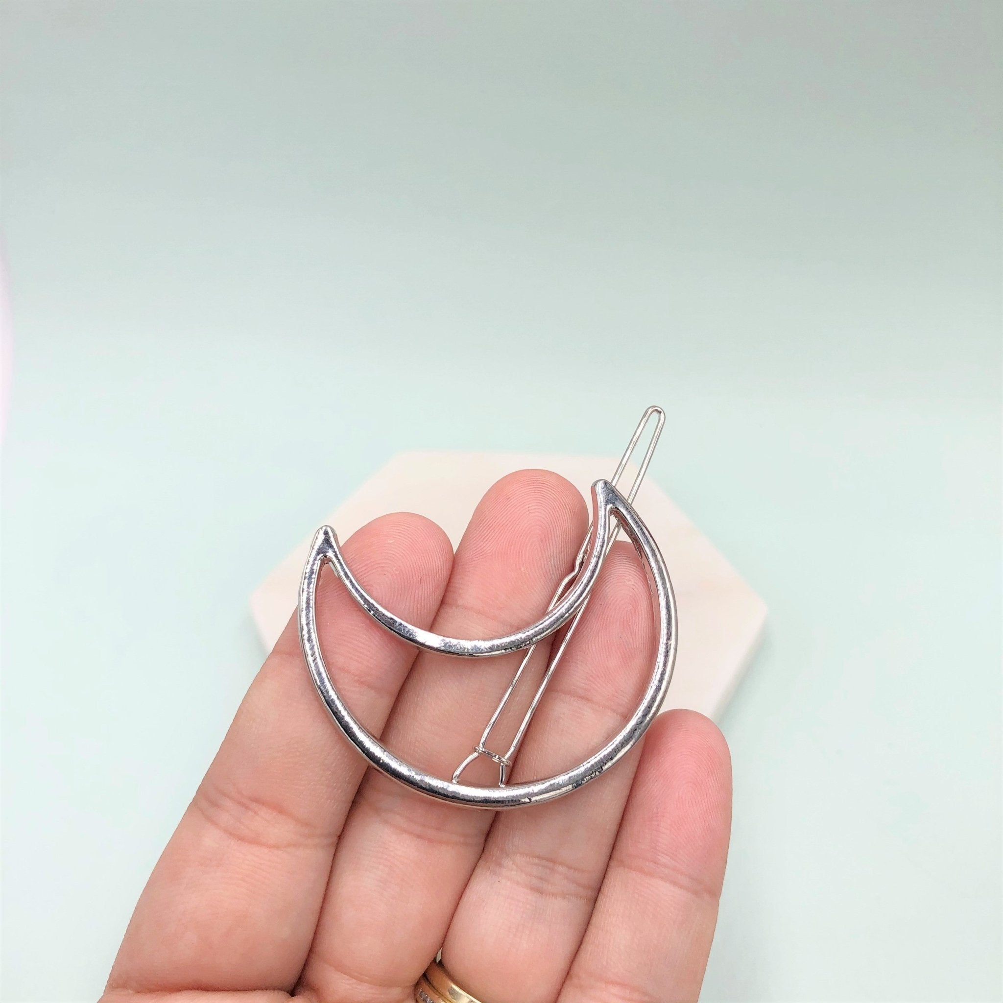 Silver Crescent Moon Hairpin Barrette | Symila Fashion