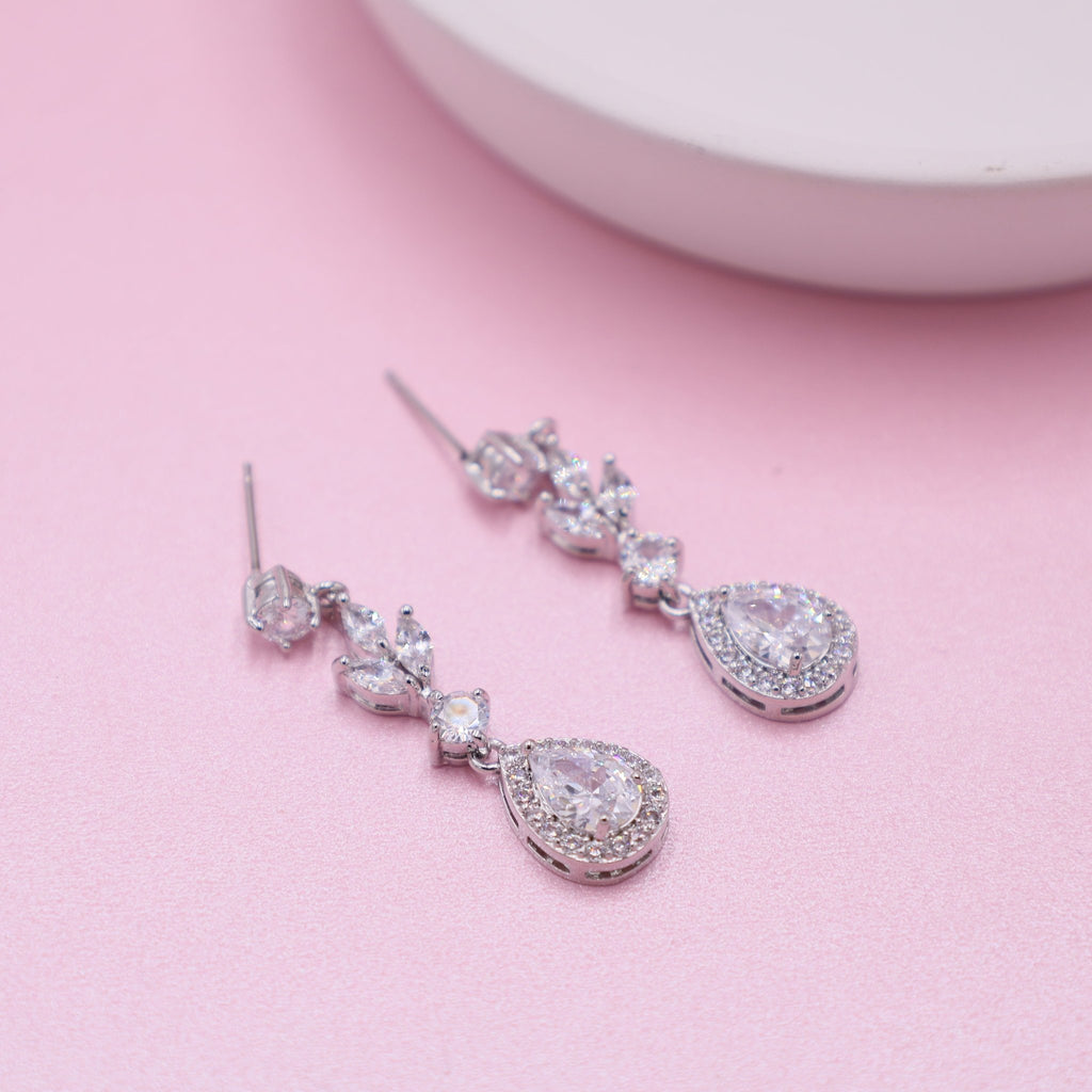 Silver Cubic Zirconia Bridal Earrings - Symila Fashion