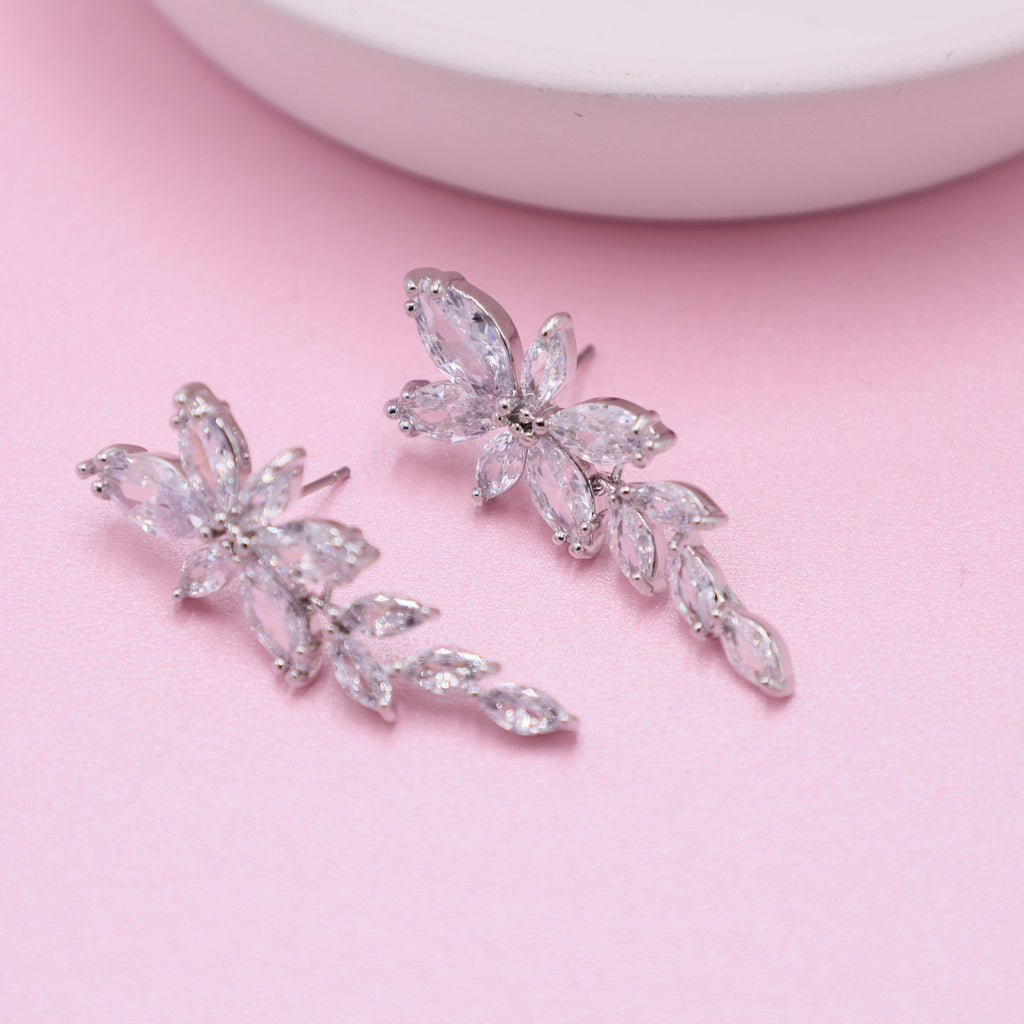 Silver Floral Bridal Earrings - Symila Fashion