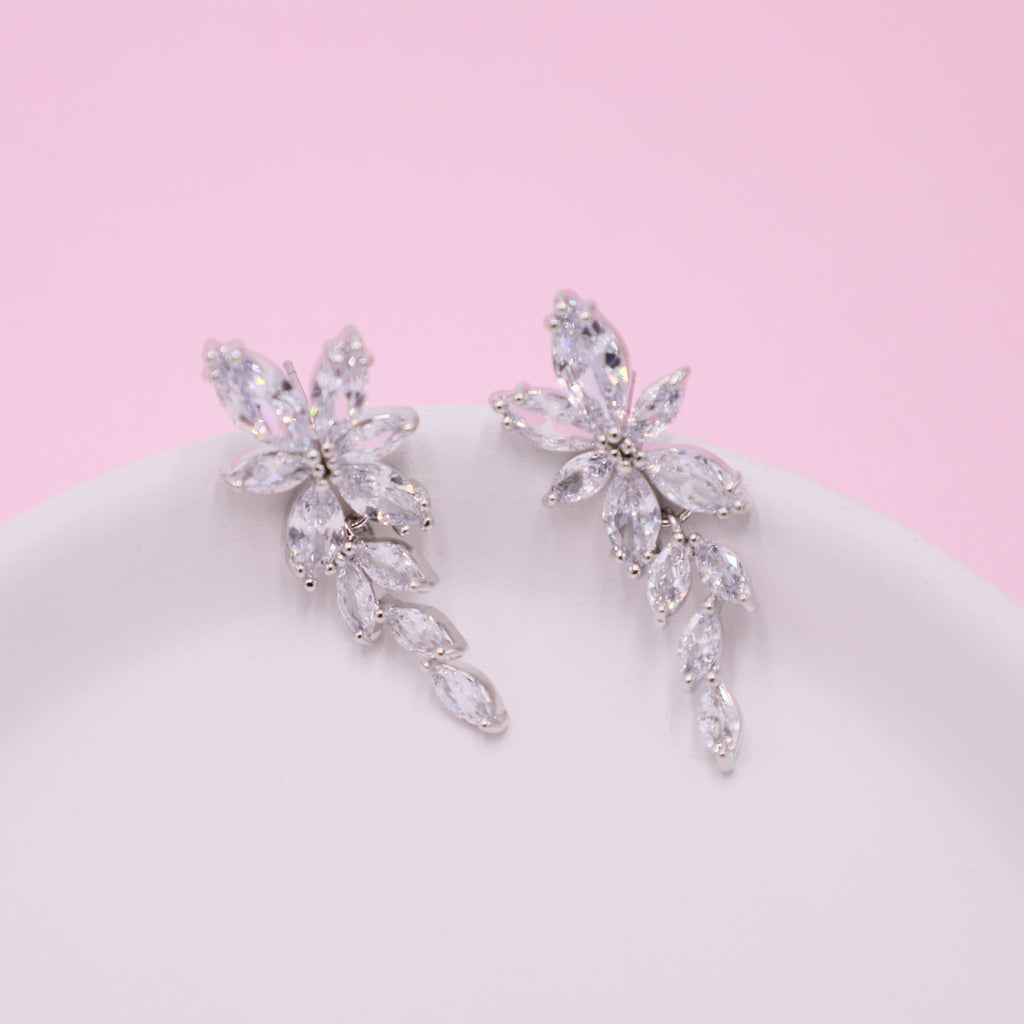 Silver Floral Bridal Earrings - Symila Fashion
