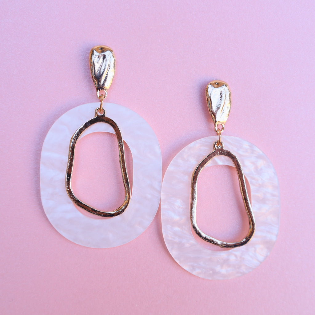 White Resin Geometric Earrings