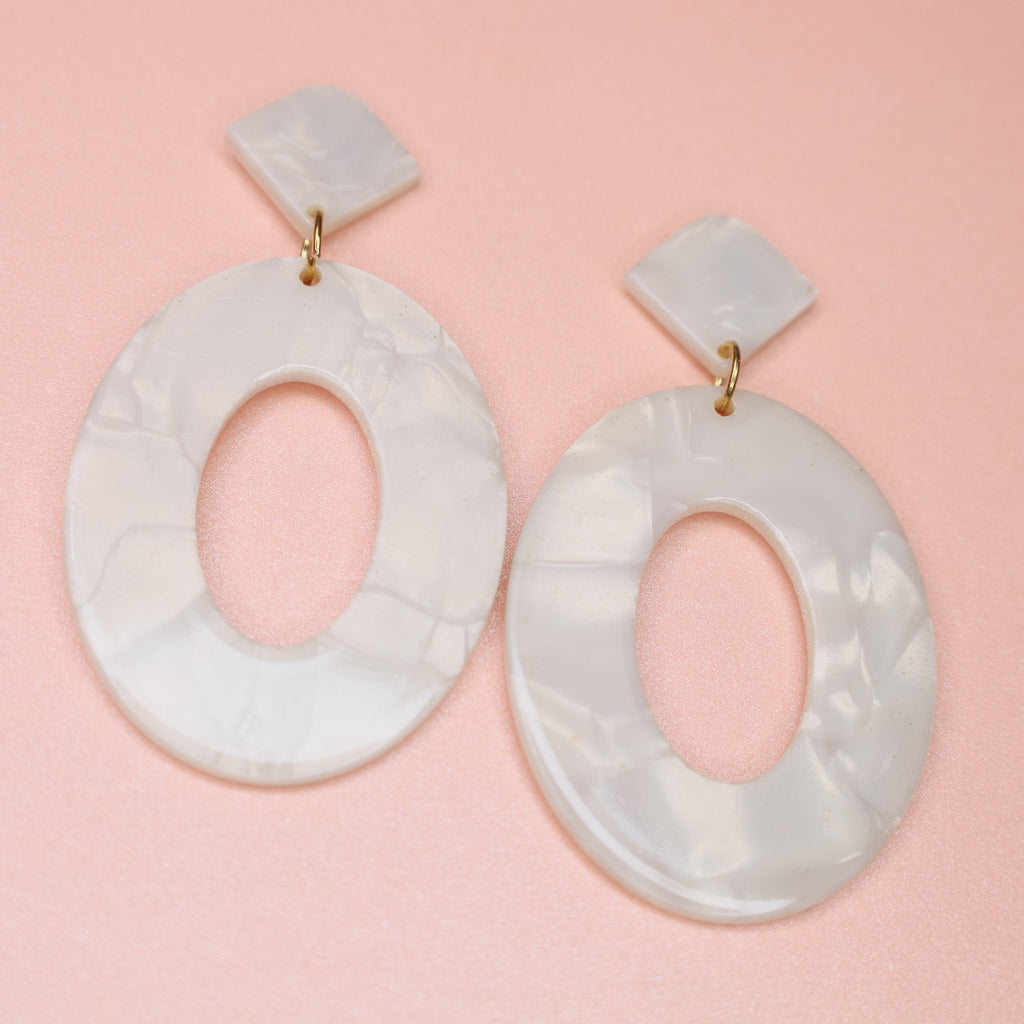 White Resin Oval Acrylic Earrings